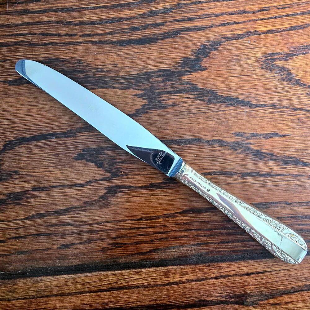 Birks Sterling Silver Hollow Dinner Knife 9 5/8" Rose Bower Vtg Flatware 2.7 oz